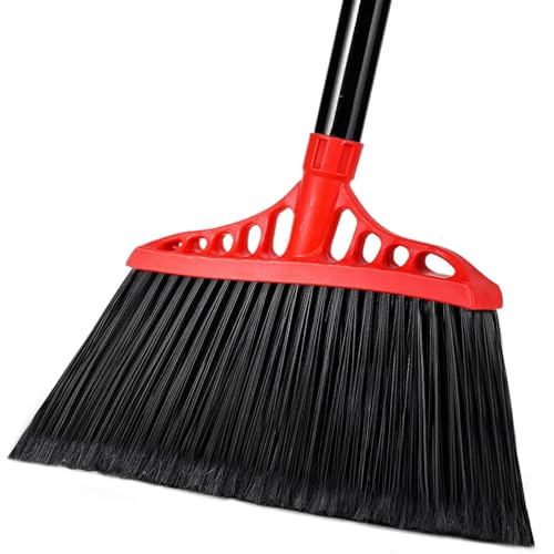 Heavy Duty Broom Commercial Indoor/Outdoor Broom 55Inch | with Stiff Bristles for Garage, Patio, Kitchen, Sidewalk, Wood, Tile, Concrete, Home cleaning（black and red） - color: Black and Red