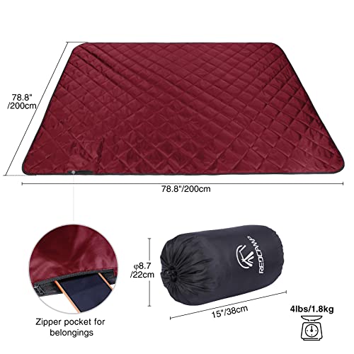 REDCAMP Large Warm Blanket with Sherpa Lining, Cold Weather Outdoor Blanket Windproof for Camping Stadium, Machine Washable 79"x 79" Red | Cold Weather Warm Thick Outdoor Blanket Comfy Foldable & Windproof for Camping Stadium,Car,Picnics,Pet,Trip,Machine