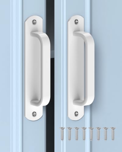 5.9 Inch Sliding Barn Door Handle - Aluminum Hardware Cabinet Pull Handles for Drawer, Closet, Shower/Glass/Shed/Kitchen/Garage Gate Doors with Screws (2, White) - color: White