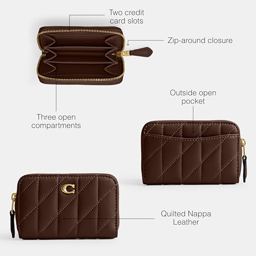 Coach Small Zip Around Card Case with Pillow Quilting - color: Maple, size: One Size