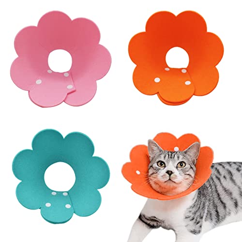 3Pcs Cat Recovery Collar Cat Protection Cones for Cats Sunflower Neck Cone Anti-Licking Recovery Collar to Prevent from Biting Scratching(Pink, Orange, Blue) (S)