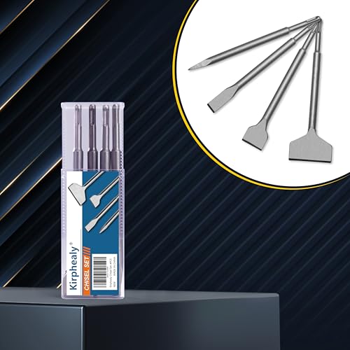 4PCS SDS Plus Chisel Set, Tile and Mortar Removal Tool | 40CR Steel, SDS Plus Rotary Hammer Drill Attachments, for Demolition, Chipping, Scaling Removing Cement, Home Improvement