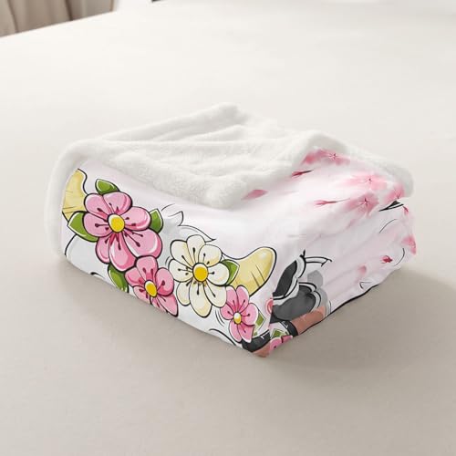 Kawaii Cow Kids Throw Blanket,Japanese Ukiyo-e Cherry Blossom Bed Blanket for Girls Women,Cartoon Cattle Farm Animal Rustic Fleece Blanket,Pink Fuzzy Blanket,40 x 50 Inches - color: Black White Pink, size: 40"×50"