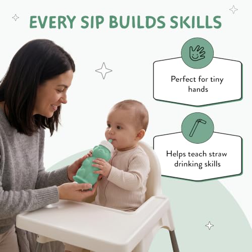 Legendairy Milk Honey Bear Straw Cup Silicone for Babies (Green/Raspberry), 8 oz. Dishwasher Safe Baby Straw Cup, Food Grade Silicone, Honeybear Sippy Cup for Ages 4+ Months (Pack of 2) - color: Green/Raspberry