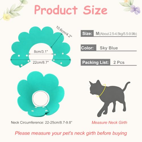 Felt Cat Recovery Collar, Cute Flower Cat Recovery Collar Adjustable Recovery Cones (2Pcs, M 8.7-9.8inch, Sky Blue) for Small Dogs Kittens Cats - color: Blue, size: M（2.5-4.5 KG/5.5-9.9 lb）