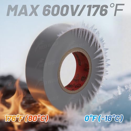 RED WOLF 10 Pack Gray Electrical Tape 3/4 Inch x 66 Ft Industrial Grade UL/CSA Listed 7 Mil Thick Flame Retardant High Temp Waterproof Electrical PVC Tape Electric Super Vinyl Rated 600V - color: Grey