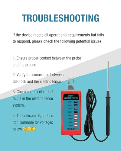 ALLOSUN GK503C NEON Fence Electric Voltage Tester Max 9000V,Electric Fence Fault Finder, Red