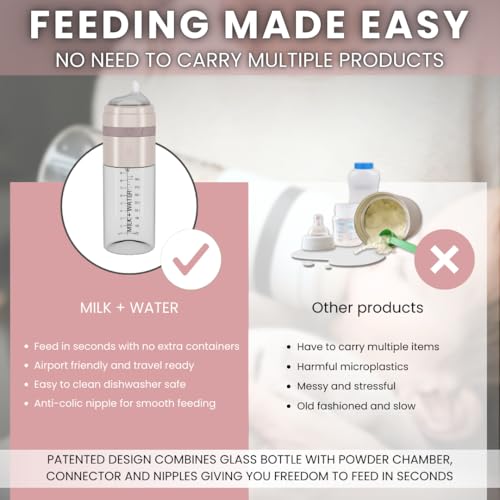 MILK & WATER Glass All-in-One Baby Bottle with Anti Colic Nipple - color: Dusty Pink