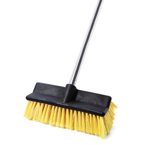 Yocada Deck Brush with 4-Section Extendable Handle Floor Scrub Brush | Soft &Medium Bristles Non-Slip Grip for Outdoor Deck Patio Bathroom Garage Concrete Cleaning 54.3 Inch