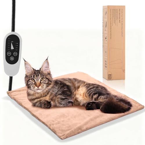 Annchwool Pet Heating Pad for Puppy Cat Dog-17.7 x 15.7in-6 Adjustable Temperature & 5 Timer-Waterproof Cat Dog Heating Pad with Chew-Resistant Cord-Heated Pad for Indoor Pets,Older,Pain Relief(Brown) - size: 17.7in x 15.7in