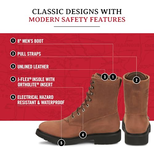 Justin Livestock 8" Waterproof Work Boots for Men - size: 8.5