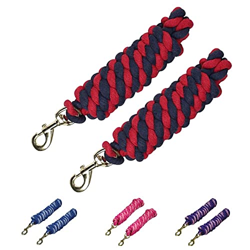 Derby Originals Pair of 2 10' Braided Cotton Lead Ropes with Brass Bolt Snap for Horses and Livestock - color: Navy/Red