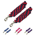 Derby Originals Pair of 2 10' Braided Cotton Lead Ropes with Brass Bolt Snap for Horses and Livestock - color: Navy/Red