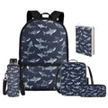 Upetstory 5 pcs/set Shark School Bag Girls Backpack and Lunch Box Pencil Case Boys Schoolbag Elementary Bookbag Kindergarten Preschool Water Bottle Sleev Book Cover Back to School Gift - color: Cool Shark