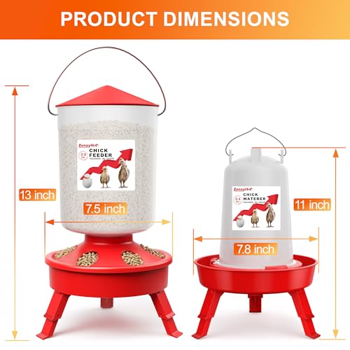 2-in-1 Chick Starter Set: Top Filling 0.8 Gal Feeder & 0.4 Gal Waterer Red | Chick Feeder and Waterer With Adjustable Legs, Anti-drown Design, Hanging Hooks & Scoop for Baby Chicks - size: 0.8 Gal Feeder & 0.4 Gal Waterer