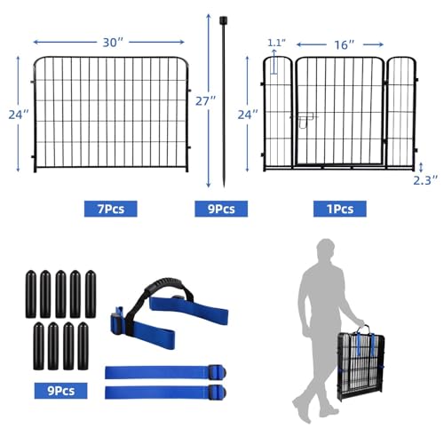 ADAVIN 24 in(H) Garden Fence with Gate, 8 Panels Total 19.7 Ft(L), Heavy Duty Iron Metal Animal Barrier Fence, Dog Fence Outdoor for Yard, Temporary Fencing, No Dig Garden Border Fencing - size: 8panels-24in(H)×19.7ft(L)