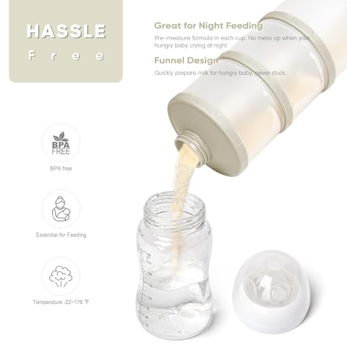 Termichy Stackable Formula Dispenser Portable: Milk Powder Container to go | Separated Compartments Premeasure Storage - Mess-Free Funnel Spout for No-Spill Pouring - for Home or Travel Use - color: Warm Grey