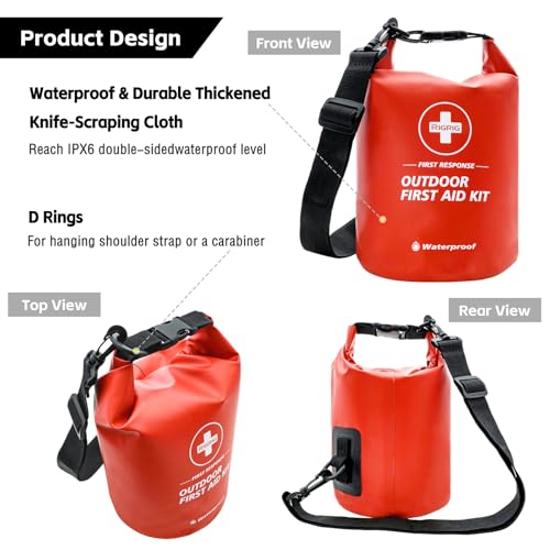Waterproof First Aid Kit 186 Pcs Survival Gear, Portable Small Boat Dry Bag Bug Out Bags, Emergencies Medical Kit Ideal for Boating, Fishing, Hiking, Camping, Kayaking (Red) - color: Red
