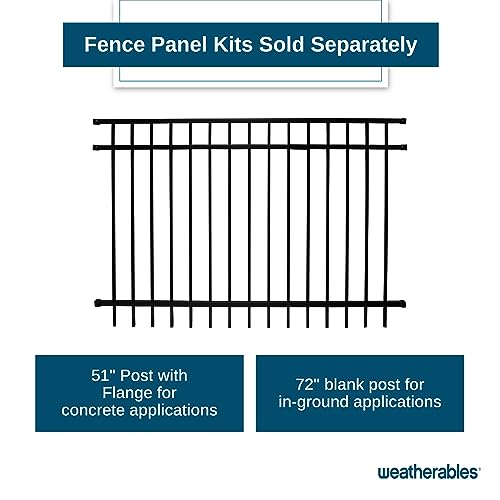 Weatherables Livingston Aluminum Fence Kit – DIY Kit for Backyard and Garden Fencing, Made with Durable Powder-Coated Aluminum that Combats Rust, Fading, and Corrosion (51” Post with Welded Flange) - size: Livingston 51" Post with Welded Flange