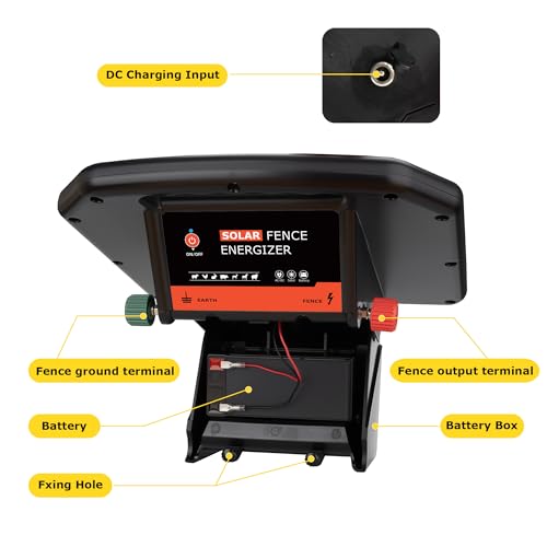 Solar Electric Fence Charger - 1.25 Joules Electric Fence Energizer, 70 Mile Range 10W Solar Powered Integrated Machine Without Needing an External Power Source for Livestock and Garden Protection - size: LFR050-Pro