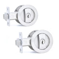 Dontay Pocket Door Keyed Lock, Round Contemporary Entrance Sliding Barn Door Lock Latch, Recessed 2 Sided, 2-3/8 inch Backset, Flush Handles Hardware(Brushed Nickel,2) - color: Brushed Nickel