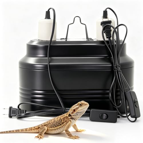 Dual Reptile Light Fixture with Independent Switches | Dual Deep Heat Lamps, UVB Light Fixture, Dome Heat Lighting Lamp Combo Kit, For Bearded Dragon, Iguana, Snake, Turtle Tank