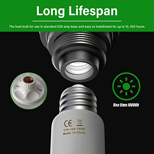 HealSmart Reptile Heat Lamp Bulb Ceramic Heat Emitter 150W No Light Emitting Brooder Coop Heater for Amphibian Pet & Incubating Chicken, White - color: 2 Pcs (White), size: 150 Watts New