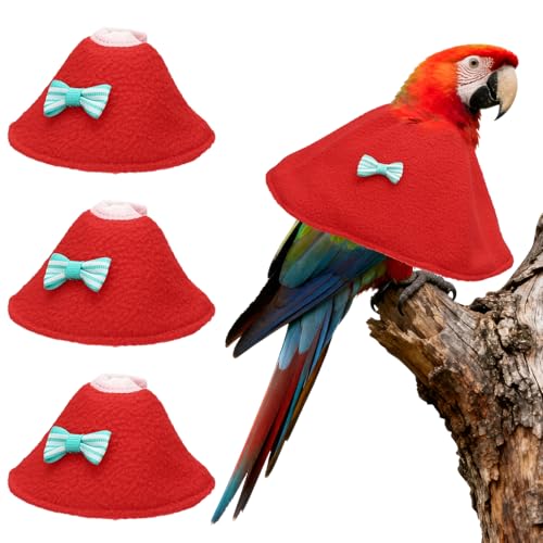 Bird Collars, Bird Cone Collar Protective Recovery Cones, Soft Adjustable Anti-Bite Feather Neck Protector (Red, S, 3 Pcs), Intended for Budgie/Cockatiel/Lovebirds - color: Red, size: S