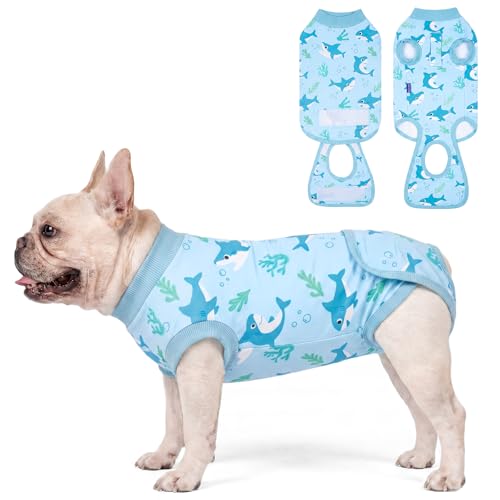 cyeollo Dog Surgery Recovery Suit, Surgical Onesie for Female & Male Dogs | Prevents Licking, Cone Alternative, After Spay & Neuter Body Suit, Protects Surgical Wounds, Easy Potty Access, 4-Way Stretch - color: Shark, size: X-Small (Back: 9"-11")