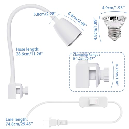 Moonorange Reptile Heat Lamp, 360° Rotatable Light Lamp with 2pcs Longlasting Basking Bulbs (25W + 50W), Suitable for Turtle, Snake, Lizard, Bearded Dragon, Reptiles (White) - color: C Lamp Kit (White)