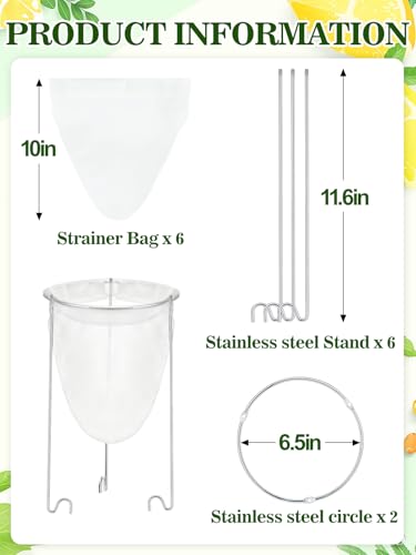 2 Sets Stable Jelly Strainer Stand with 3 Strainer Bags | Reusable Mesh Filter Bags & Stainless Steel Sieve Stand Kit for Straining Nut Milk, Cheese, Juice, Greek Yogurt