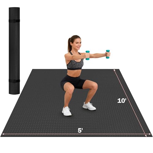Stepwaver Extra Large Exercise Mat, 6'x4'/ 7'x5'/ 8'x5'/ 9'x5'/10'x5' (6mm) | Non-Slip, Ultra Durable, Shoes-Friendly, High-Density, Thick Workout Mat for Home Gym, Cardio, Jump Rope, MMA, Weights - size: 10'×5'×0.25"