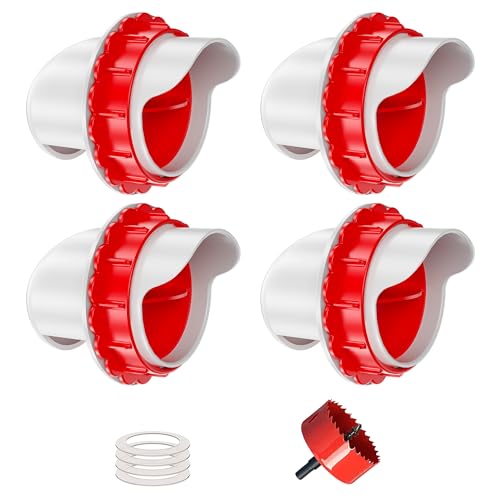 No Waste Chicken Feeders, DIY Automatic Poultry Feeder - 4 Ports Red | Buckets Barrels Bins Troughs‑mountable Design for common Breeds of Chicken Flock with Hole Saw - size: 4 Ports