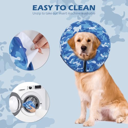 IEUUMLER Inflatable Recovery Dog Cone Collar, Neck Donut Protective ECollar, Adjustable Soft Collar for Dog and Cat After Surgery Prevent from Biting & Licking EU020 Blue Camo M+ - color: Blue Camo, size: Medium + (Neck:11''-13'')