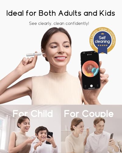 Bebird Earsight Plus R37R Ear Wax Removal Tool Camera, FSA HSA Eligible Items, Smart Ear Cleaner with Painless Visual Tweezers, Flexible Ear Camera Otoscope, Home ENT Cleaning Kit for Family,White - color: White