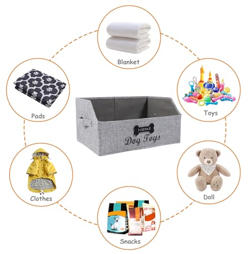 dog toy basket Large dog toy bin dog toy box storage box-Foldable Fabric Trapezoid Organizer Boxes with Handle,Can be Personalized for Dog Toys (Gray-DOG) - color: Gray(Personalized), size: Large - Dog Toys