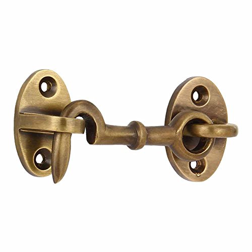 Cabin Hook and Eye Door Latch, 2.75 in, Antique Brass Finish | Solid Brass, Heavy Duty Construction, Barn Door Gate Latch, Window Sash Catch, Screws Included - color: Antique Brass