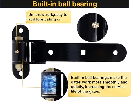 13" Heavy Duty Strap Gate Hinges,900LBS Load Capacity,Thickened Solid Steel | 2Pcs Built-in Ball Bearing T Hinge for 180°or90°Smooth Swing,Bolt or Weld-On Wooden/Metal,Garden Fence Shed Barn Gate(Patent) - size: Large-R