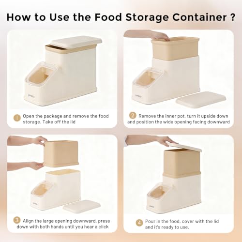 ZOMISIA 15lbs First-in, First-out Dog Food Storage Container | FIFO System Easy Dispense Base for Freshness, Cat Food Storage Containers with Transparent Lid and Scoop