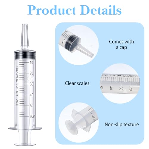 20 Pcs 60ml Syringe with Cap, Plastic Large Syringes for Liquid | Individually Wrapped, Measurement Syringes, without Needles, for Pet Feeding, Scientific Labs, Glue Applicator