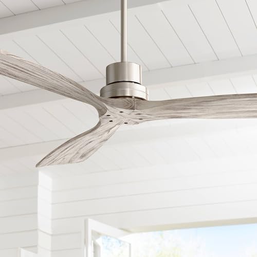 52" Delta Brushed Nickel Gray 3 Blade Indoor Ceiling Fan w/ 24" Rod | Wing DC Modern Style Remote Silver Wood Damp Rated for Patio Exterior House Home Porch Gazebo Garage Barn Downrod - size: Includes 24" Rod