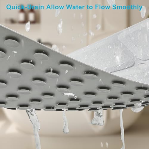 Webos Non-Slip Bath Mat for Tub & Shower：Silicone Foldable Bathtub Mat with Strong Suction Cups, Quick Drain Holes, Machine Washable Extra Large Bathroom Mats 35.8" x 17.7", Grey - color: Grey, size: 35.8" x 17.7" (Rectangular)