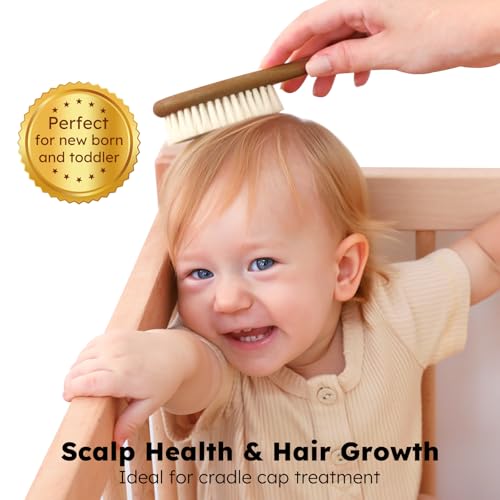 Yoofoss 4 Piece Baby Hair Brush and Comb Set, Wooden Baby Hair Brush with Natural Ultra Soft Goat Hair, Baby Comb Set for Boy, Girl - Walnut - color: Walnut