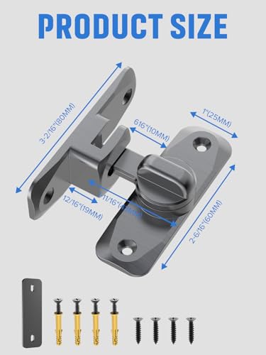 90/180 Degree Flip Barn Door Lock, Sliding Door Latch, Grey-2PCS | Protect Privacy - Security Lock, Small Gate Latches Hardware for Barn, Garden, Bathroom, Cabinet, Window - color: Grey-2PCS