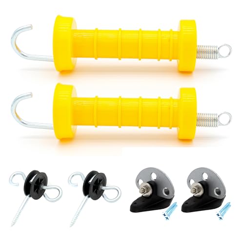 Electric Fence Spring Gate Handle Set, Yellow(MB2Pcs+4A) | With Insulators, With Anchor, MB2Pcs+4A - style: MB2Pcs+4A