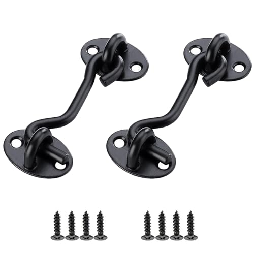 2 Pcs Barn Door Lock, 3 inch Steel Hook and Eye Latch for Door, Black - size: 3 Inch