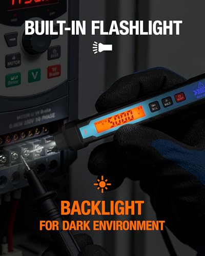 ALLOSUN Mini 3 1/2-Digit True RMS Digital Multimeter with Data Hold, Backlight, Auto Power Off & Non-Contact AC Voltage Detection EM3218A