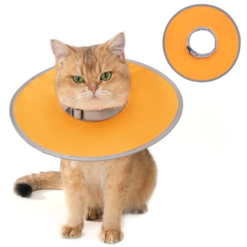 Avont Lightweight Waterproof Foldable Cone, Soft E-Collar - S Orange | Neck up to 10.6", Width 3". Foldable soft cone for cats & small dogs, stops licking, waterproof, easy clean - color: Orange, size: S