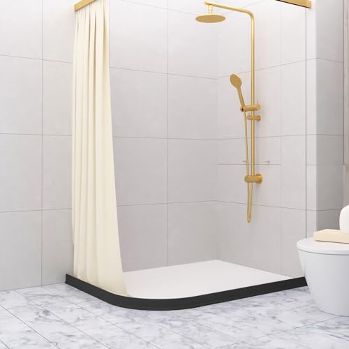 Raycity 3"H Shower Threshold Water Dam, Shower Water Guard, 118 Inch, Black | Silicone Rubber Water Stopper for Walk in Shower, Water Barrier, Prevent Leaks, Suitable for Bathroom, Kitchen - color: Black, style: 118 inch