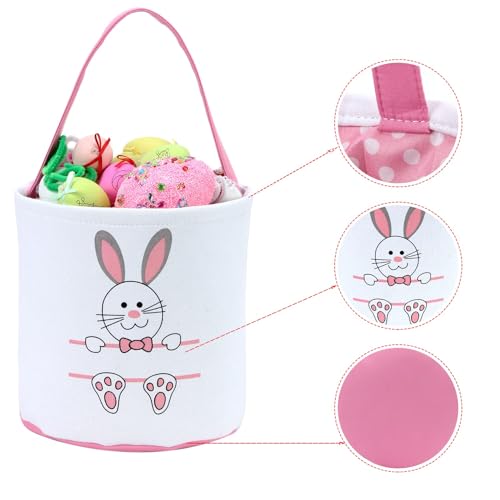 XinblueCo Baseball Basket Easter Baskets for Canvas Easter Egg Hunt Baskets - color: Th-pink New